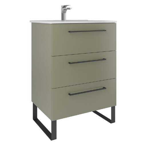 espacioso mueble de baño con tres cajones y con patas cuadradas